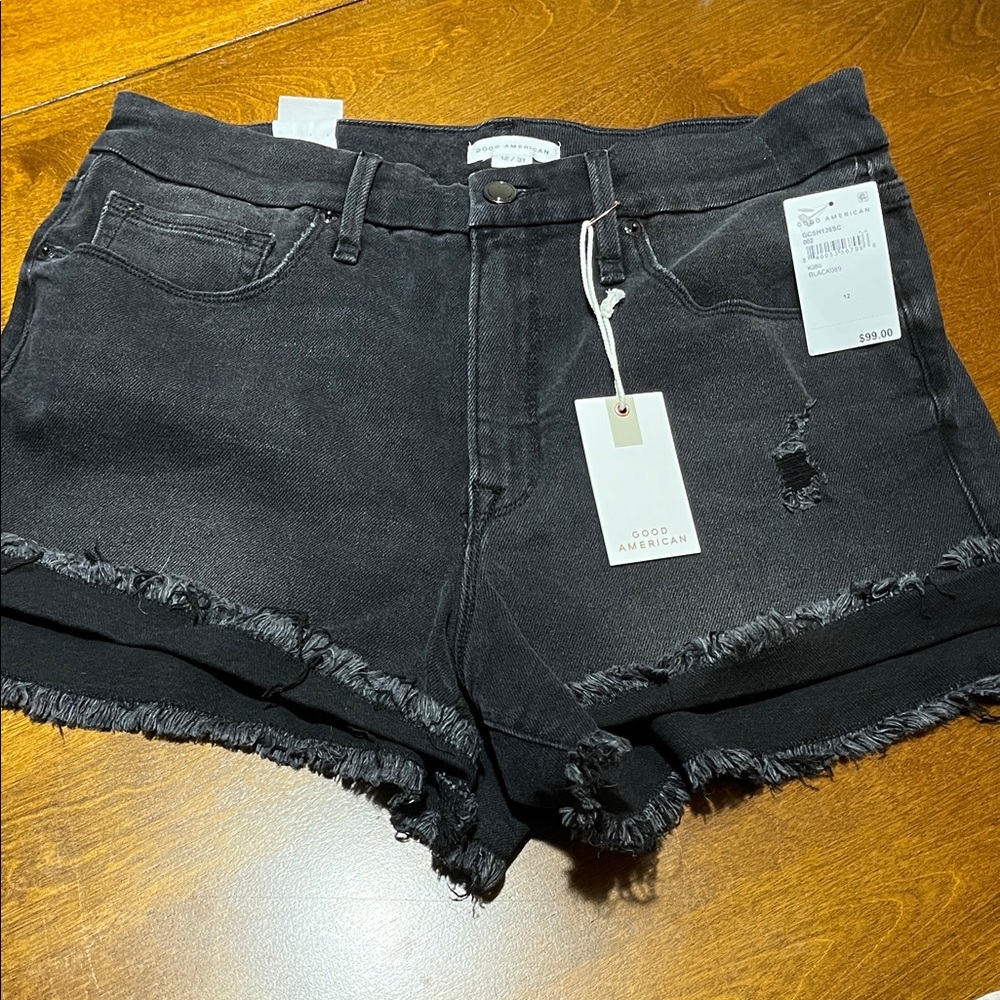 Good American Charcoal Distressed Jean Shorts